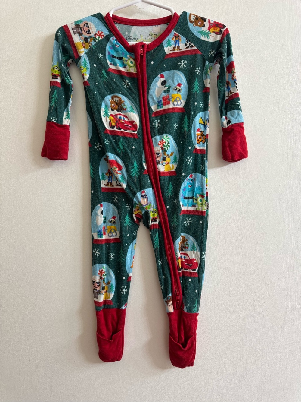 Little Sleepies Disney Kids Holiday Snow Globe One-Piece Pajamas - Green & Red